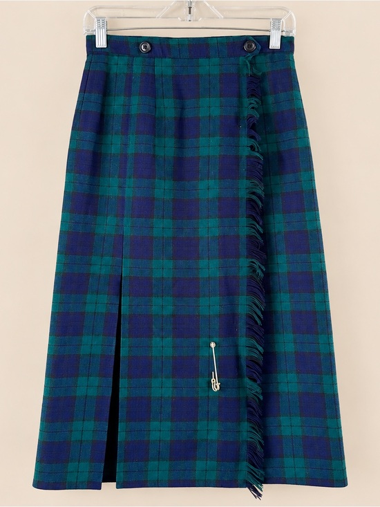 Vintage Dresses & Skirts - Vintage Kilt Blue Tartan Plaid Midi Skirt M